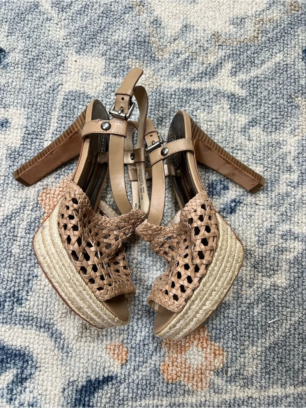 Coach Women's Tan Woven Leather heel Sandals